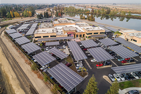 Solar installation at Comprehensive Blood and Cancer Center in Bakersfield, Calif. Built by Baja Carports.